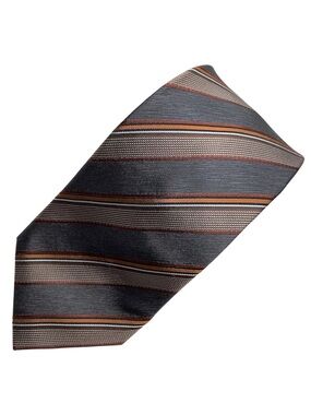 Le Chateau Woven 100% Silk Striped Tie Grey Orange Brown 3"